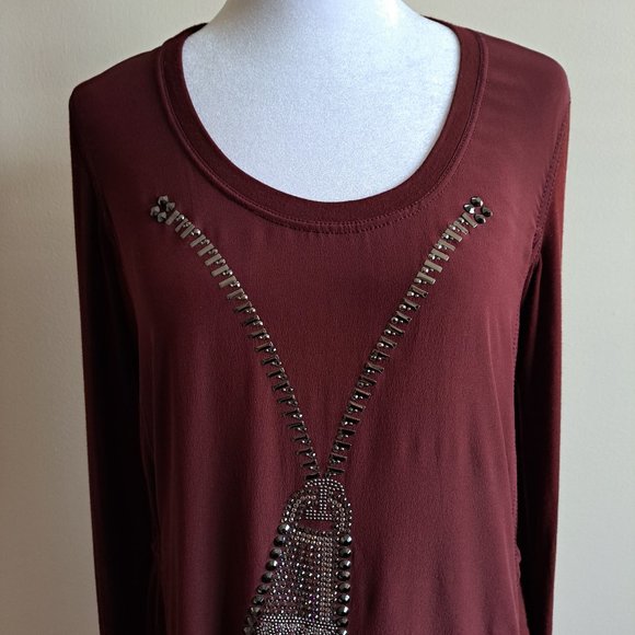 New VDP Women's Italian Brown Tunic Long Sleeves Baggy Dress Size 42 / S - Picture 3 of 14